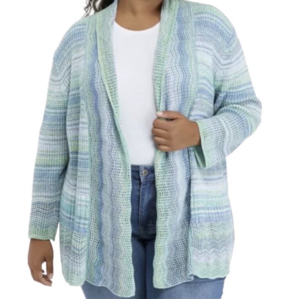Alfred Dunner Marled Striped Open Front Cardigan PL NWT